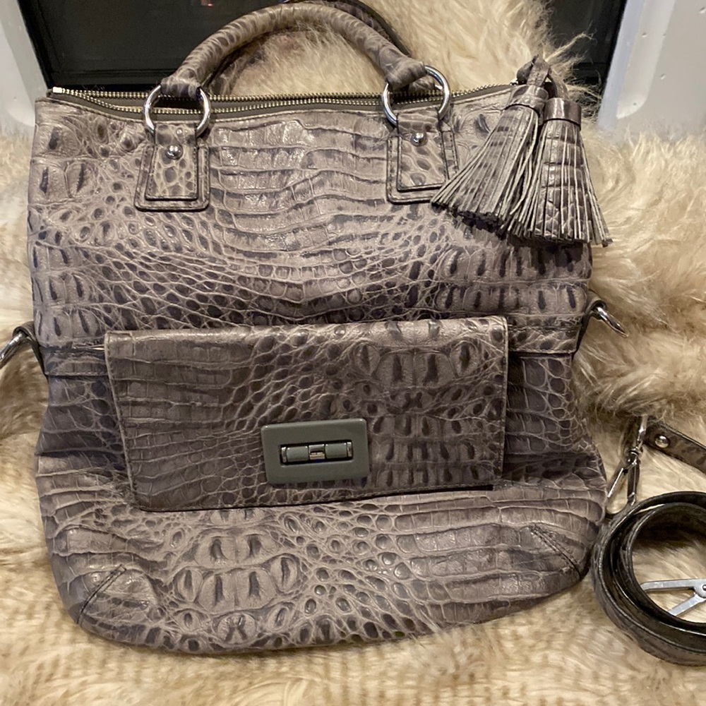 Talbots 100% Leather Gray Animal Skin Crossbody